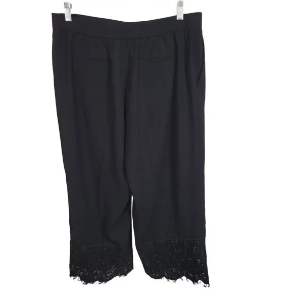Ann Taylor Sz LP L Petite Pants Cropped Stretch Waist Zip Lace Fringe Hem Black - Picture 2 of 12
